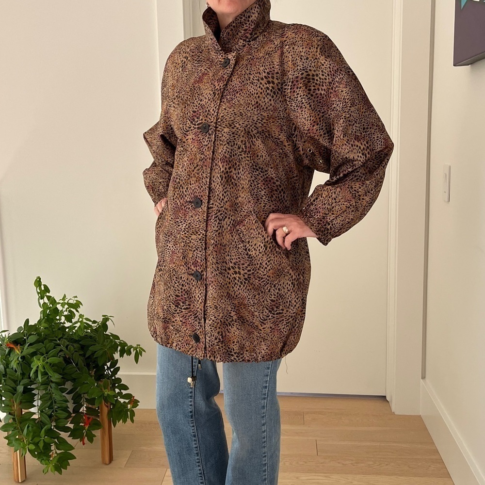 NOVELTI Vintage Animal Print Button Front Lined Coat 80's Shoulder Pads Leopard - Picture 9 of 17